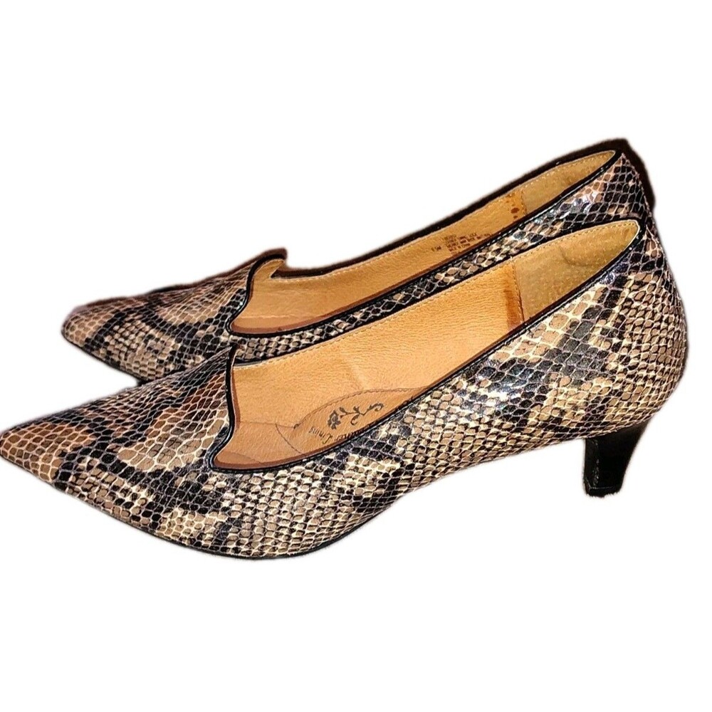Söfft Pointed Toe Kitten Heel Loafer Pumps Snakeskin Print Leather 8.5M